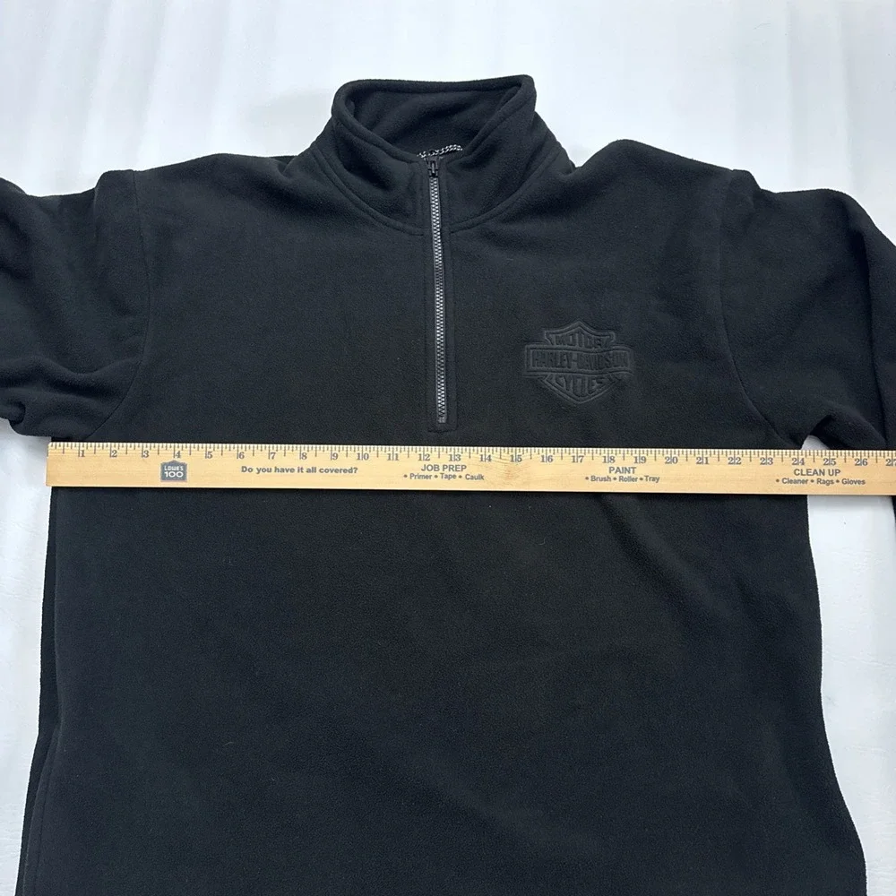 Harley Davidson Mens Long Sleeve Fleece Pullover Black Size Lg Quarter Zip Y2K